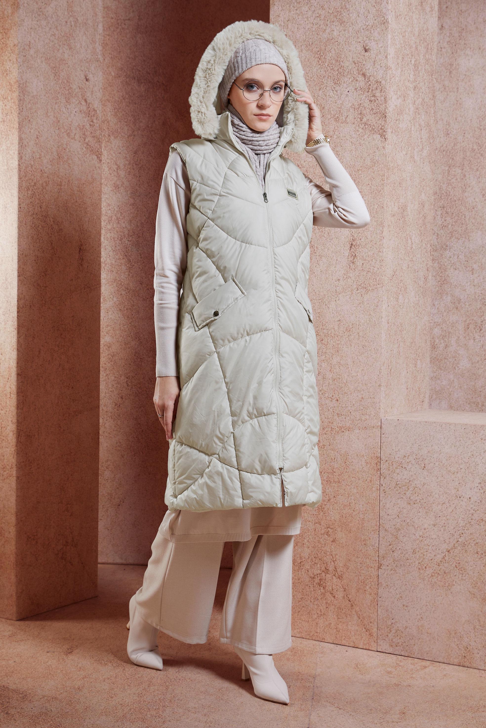 Vêtements hijab BEIGE GILET DOUDOUNE À CAPUCHE 90527