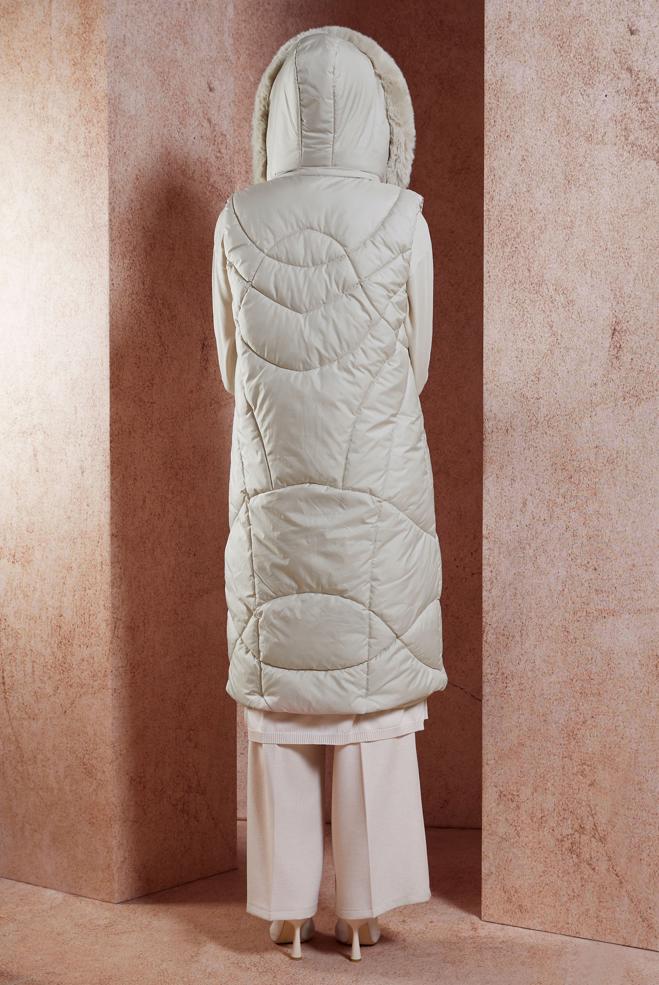 Vêtements hijab BEIGE GILET DOUDOUNE À CAPUCHE 90527 - ALVİNA