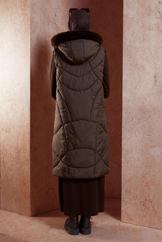 Vêtements hijab BRUN GILET DOUDOUNE À CAPUCHE 90527 - ALVİNA