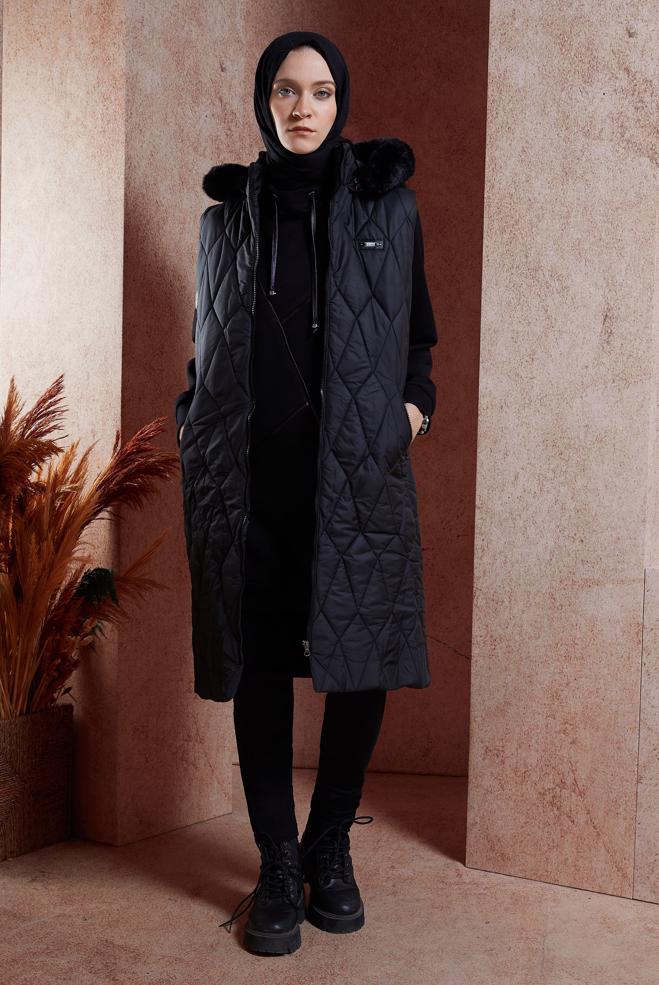 Vêtements hijab NOIR GILET DOUDOUNE À CAPUCHE 90528 - ALVİNA