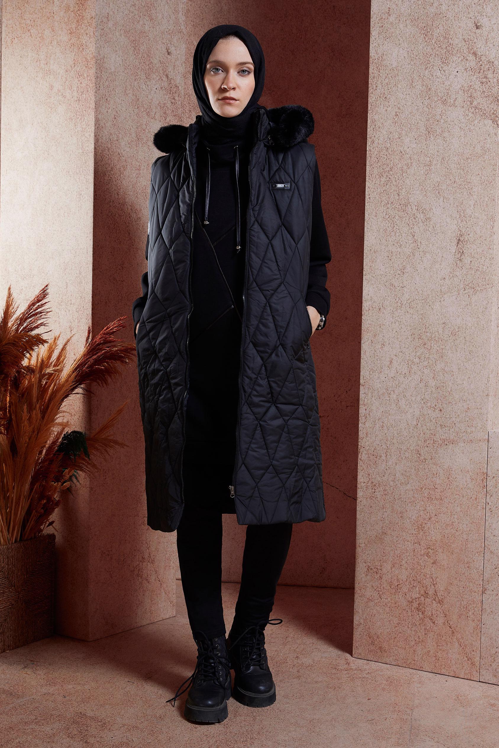 Vêtements hijab NOIR GILET DOUDOUNE À CAPUCHE 90528