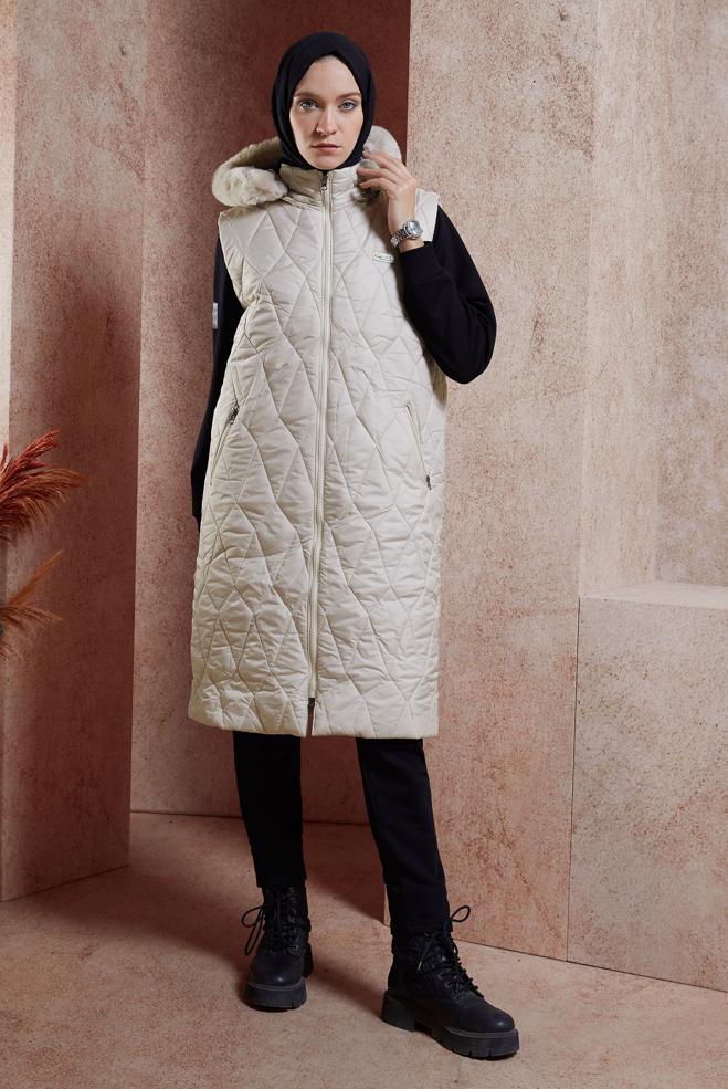 Vêtements hijab BEIGE GILET DOUDOUNE À CAPUCHE 90528 - ALVİNA