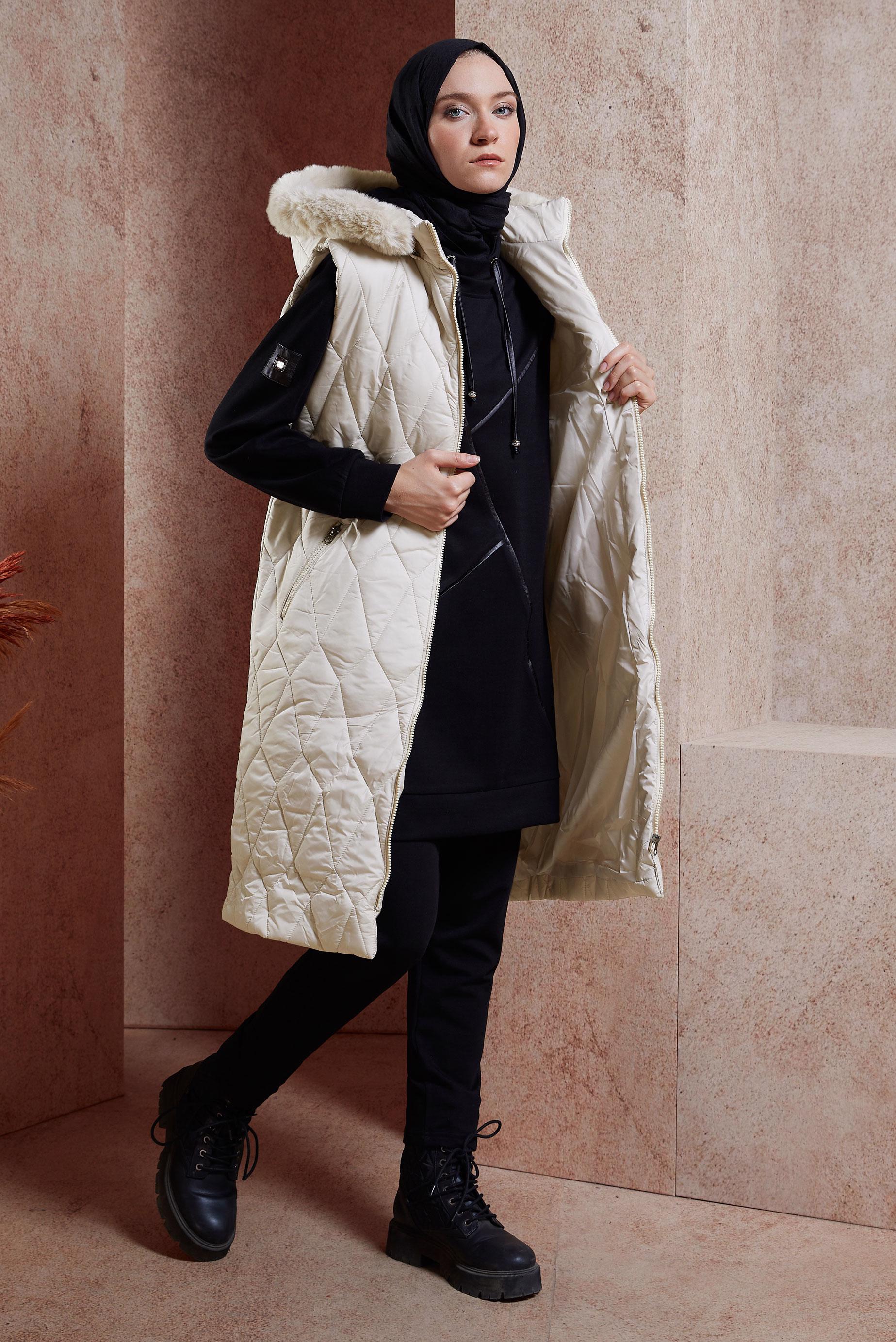 Vêtements hijab BEIGE GILET DOUDOUNE À CAPUCHE 90528