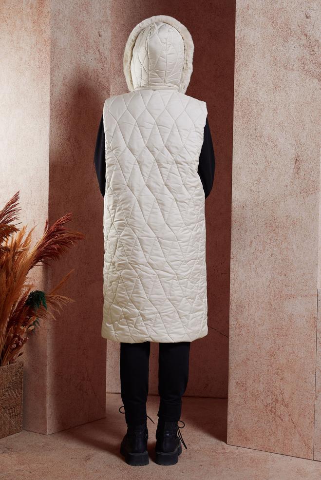 Vêtements hijab BEIGE GILET DOUDOUNE À CAPUCHE 90528 - ALVİNA