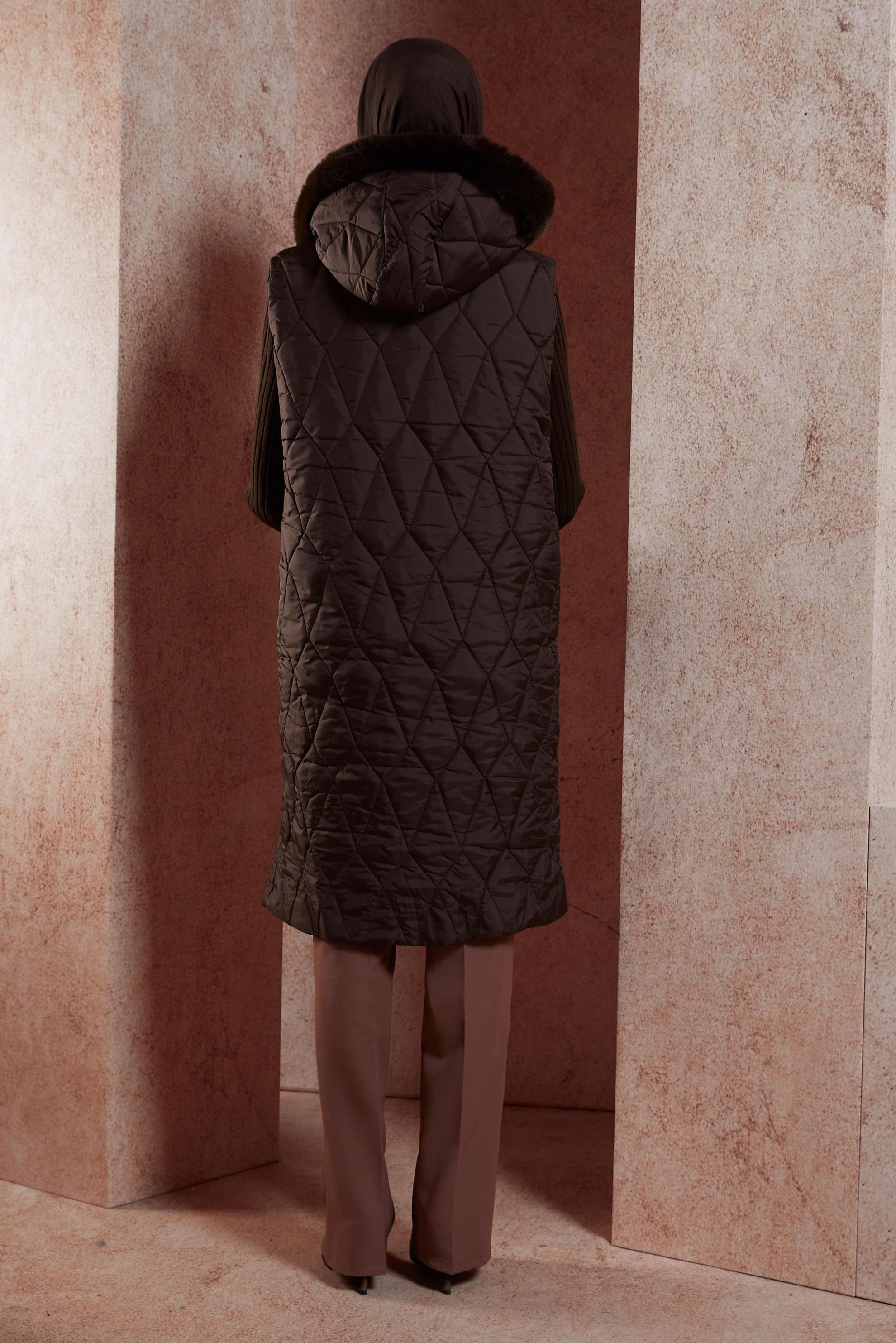 Vêtements hijab BRUN GILET DOUDOUNE À CAPUCHE 90528