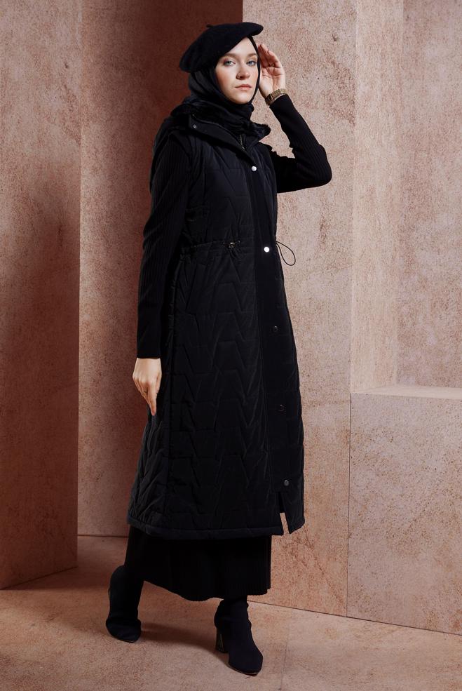 Vêtements hijab NOIR GILET À CAPUCHE 90529 - ALVİNA
