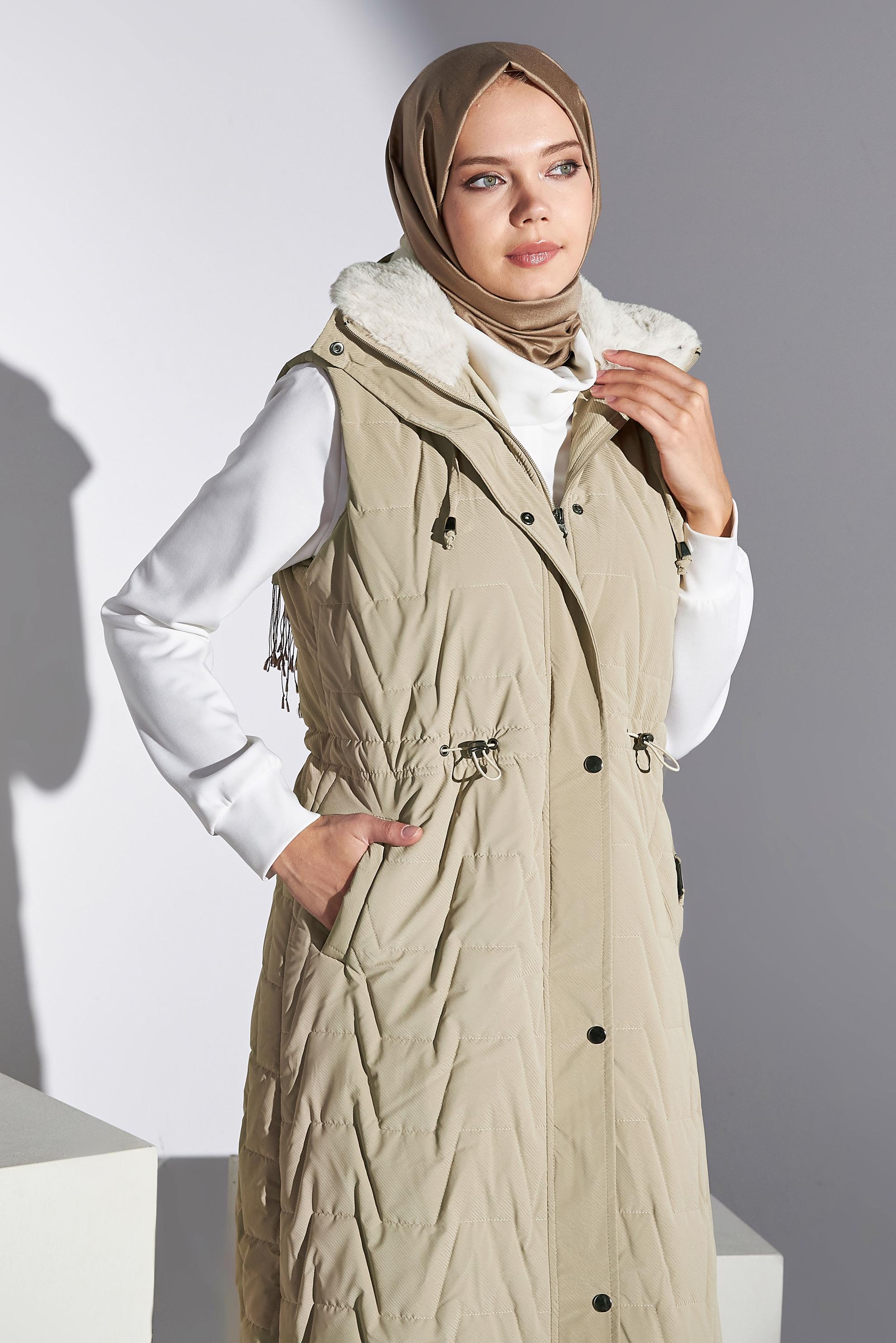 Vêtements hijab BEIGE GILET À CAPUCHE 90529