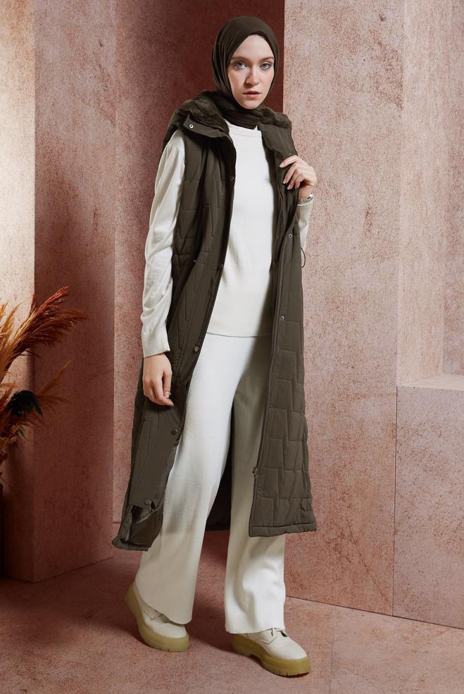 Vêtements hijab BRUN GILET À CAPUCHE 90529 - ALVİNA