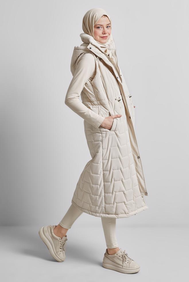 Vêtements hijab BEIGE GILET À CAPUCHE 90529 - ALVİNA
