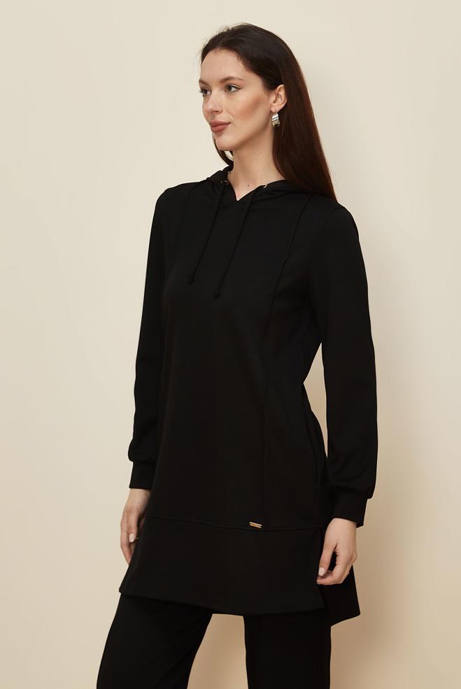 Tesettür giyim SİYAH KAPÜŞONLU PANTOLONLU TAKIM 45214-1 - ALVİNA