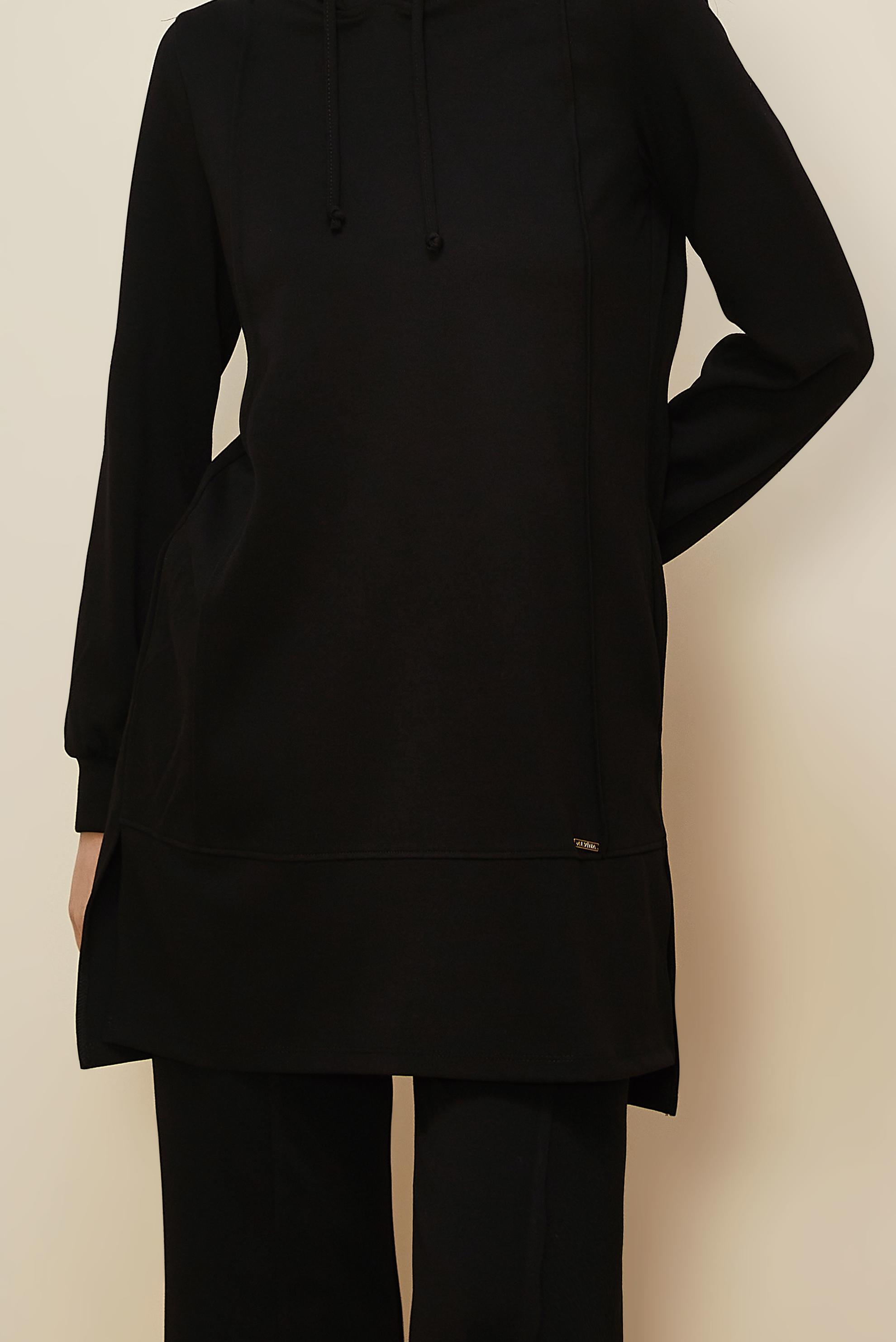 Tesettür giyim SİYAH KAPÜŞONLU PANTOLONLU TAKIM 45214-1