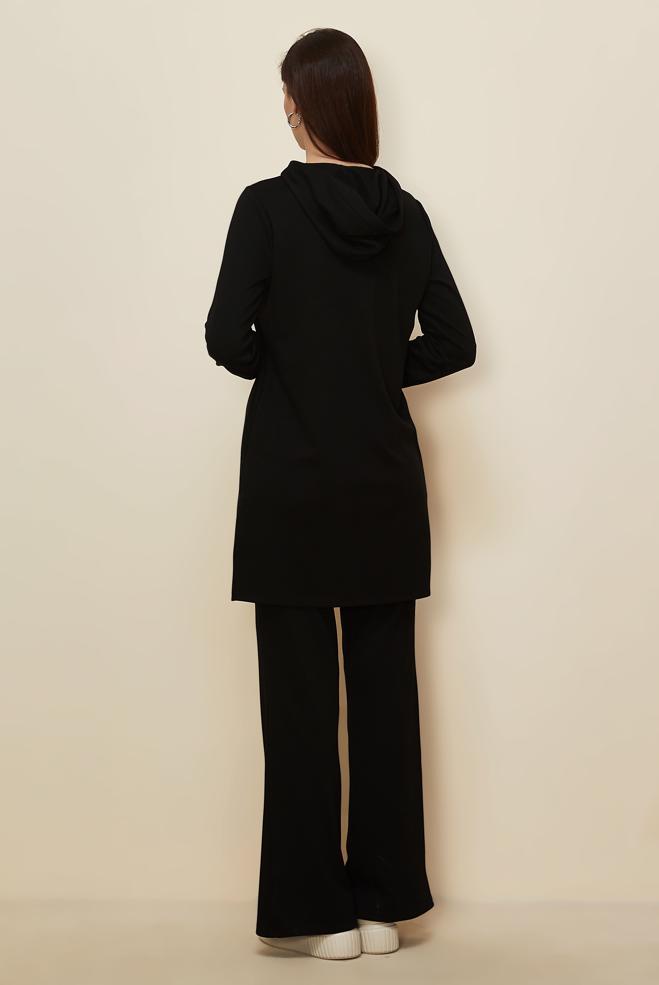Tesettür giyim SİYAH KAPÜŞONLU PANTOLONLU TAKIM 45214-1 - ALVİNA
