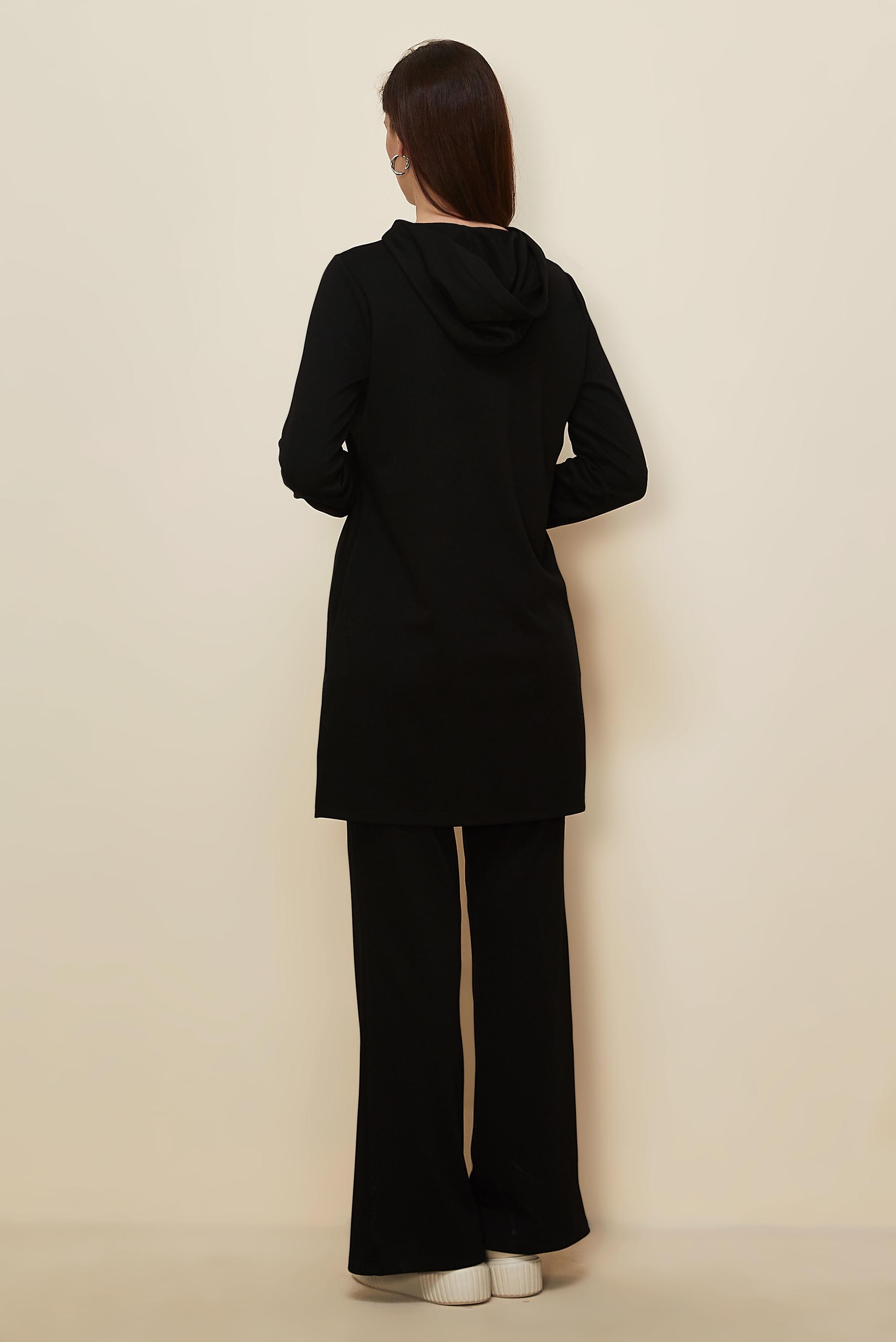 Tesettür giyim SİYAH KAPÜŞONLU PANTOLONLU TAKIM 45214-1