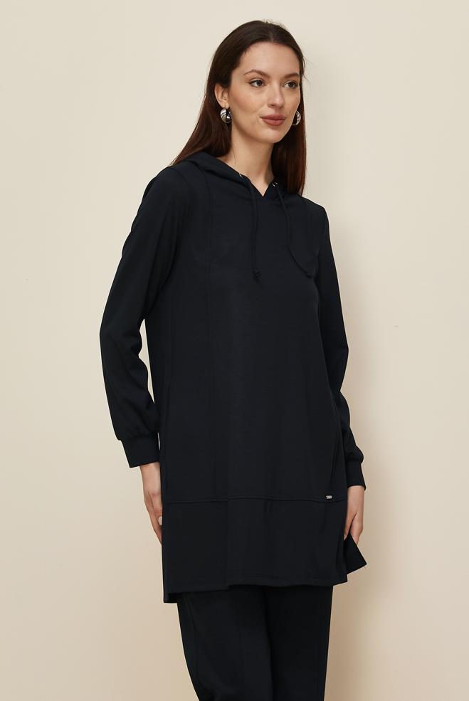 Tesettür giyim GRİ KAPÜŞONLU PANTOLONLU TAKIM 45214-1 - ALVİNA