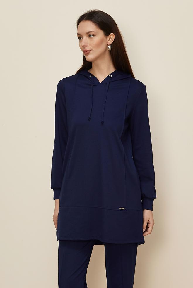 Tesettür giyim LACİVERT KAPÜŞONLU PANTOLONLU TAKIM 45214-1 - ALVİNA