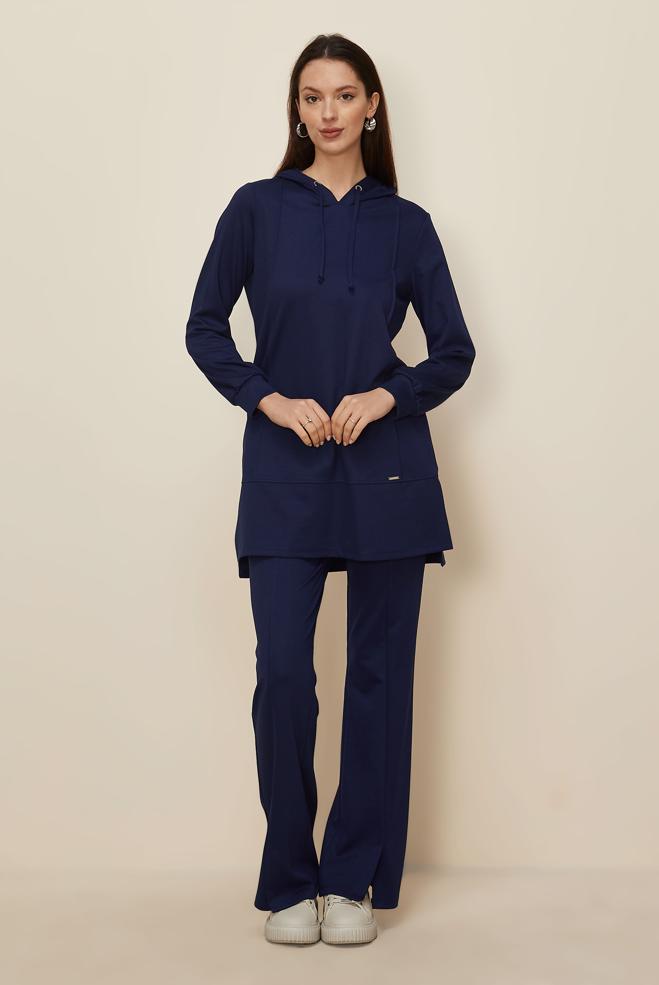 Tesettür giyim LACİVERT KAPÜŞONLU PANTOLONLU TAKIM 45214-1 - ALVİNA