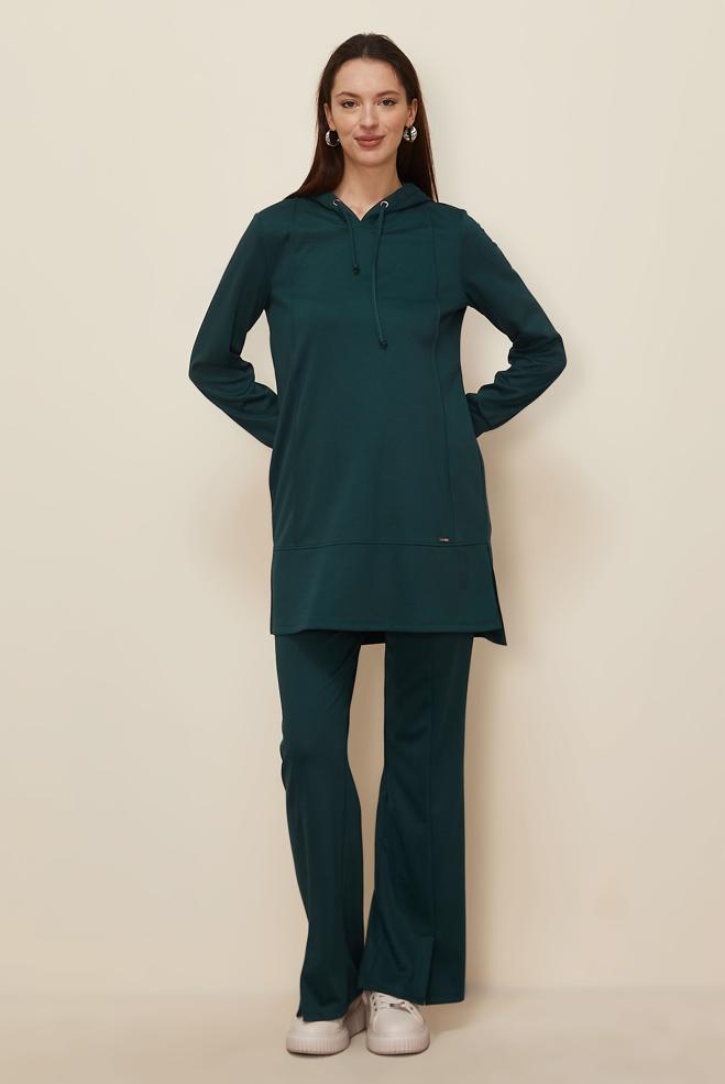Tesettür giyim YEŞİL KAPÜŞONLU PANTOLONLU TAKIM 45214-1 - ALVİNA