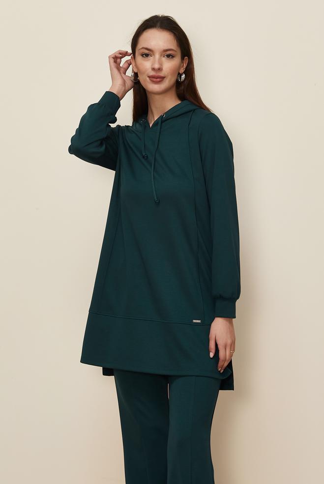 Tesettür giyim YEŞİL KAPÜŞONLU PANTOLONLU TAKIM 45214-1 - ALVİNA