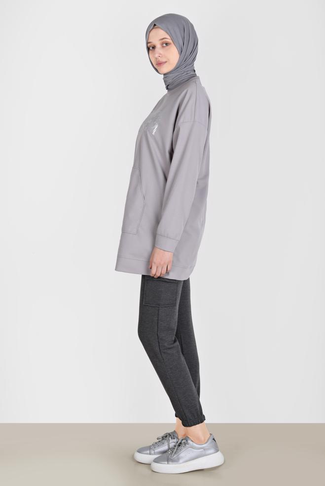 Hijab clothing GREY POCKET DETAIL TRACKSUIT PANTS 70398  - ALVİNA