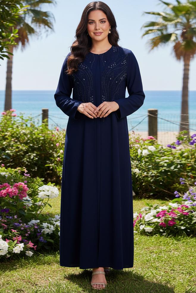 Vêtements hijab BLEU MARINE COSTUME ABAYA GRANDE TAILLE 80073 - ALVİNA