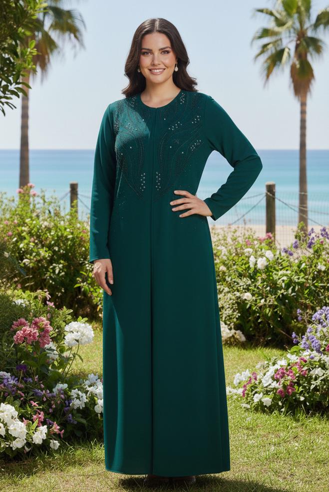 Vêtements hijab VERT COSTUME ABAYA GRANDE TAILLE 80073 - ALVİNA