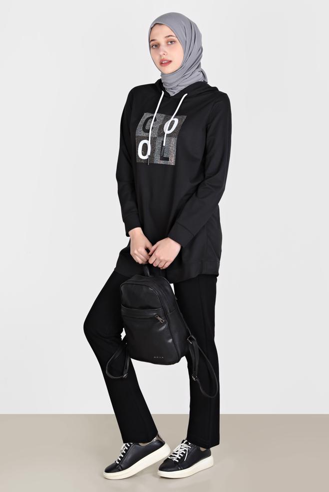 Hijab clothing BLACK ELASTIC WAIST SWEATPANTS 70395 - ALVİNA