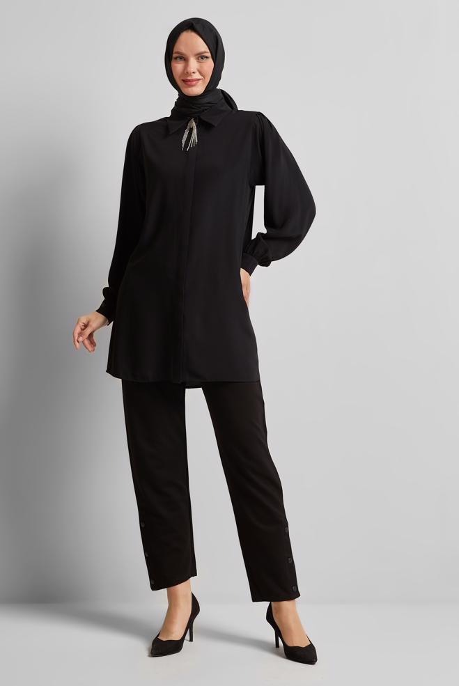 Hijab clothing BLACK ELASTIC WAIST TRACKSUIT PANTS 70570 - ALVİNA