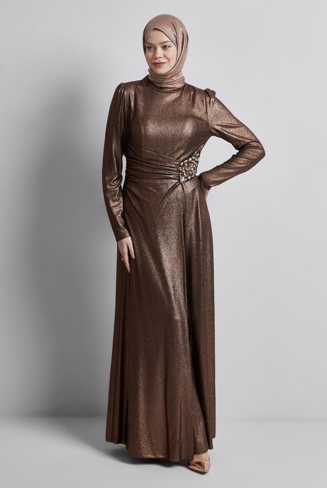 Tesettür giyim SİYAH TAŞ DETAYLI ABİYE ELBİSE 50432 - ALVİNA