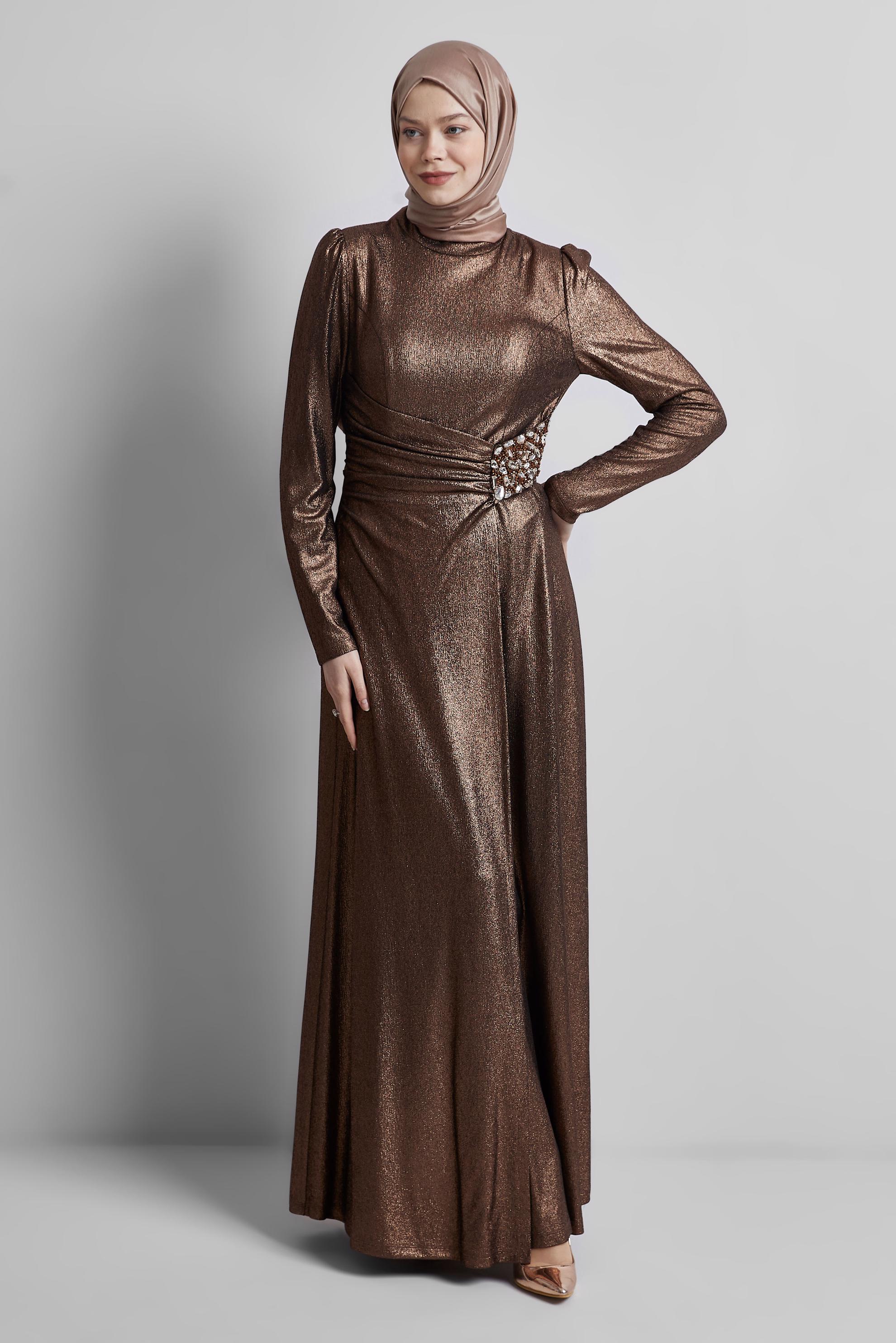 Tesettür giyim SİYAH TAŞ DETAYLI ABİYE ELBİSE 50432