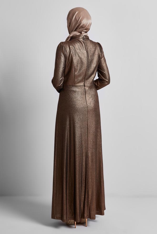 Tesettür giyim SİYAH TAŞ DETAYLI ABİYE ELBİSE 50432 - ALVİNA