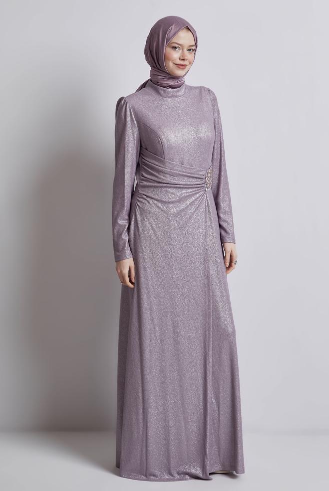 Hijab clothing PURPLE GEM DETAILED EVENING DRESS 50432 - ALVİNA