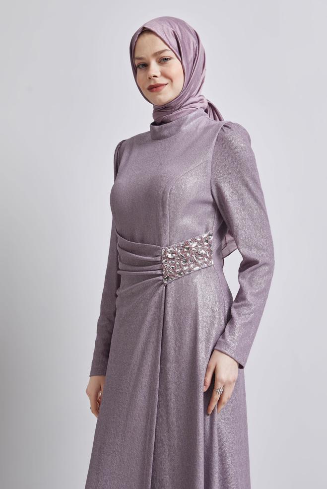 Hijab clothing PURPLE GEM DETAILED EVENING DRESS 50432 - ALVİNA