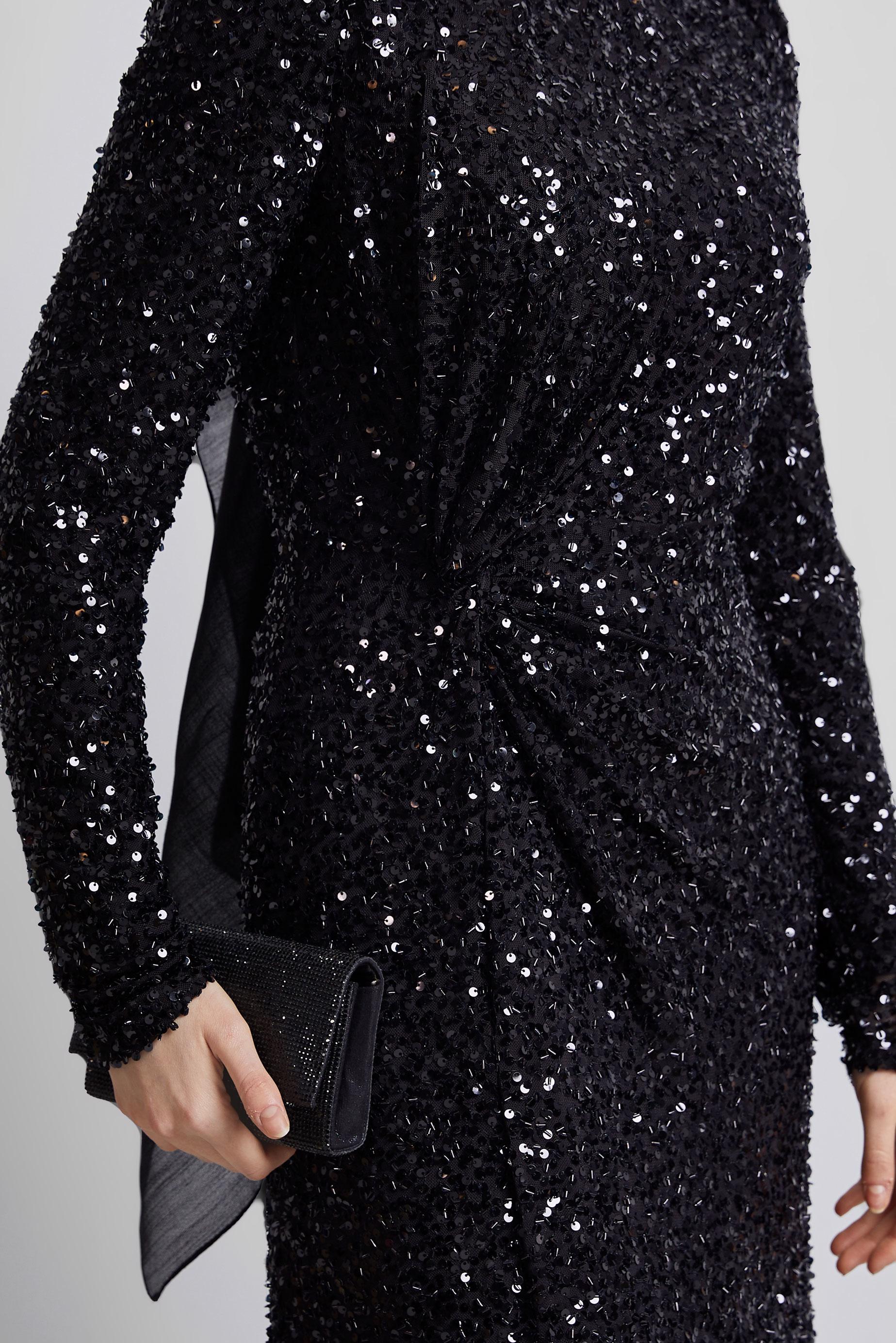 Tesettür giyim SİYAH PUL PAYETLİ ABİYE ELBİSE 50434