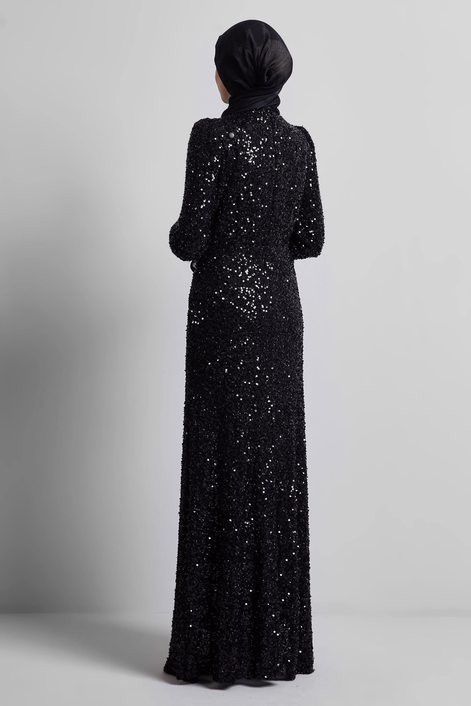 Tesettür giyim SİYAH PUL PAYETLİ ABİYE ELBİSE 50434