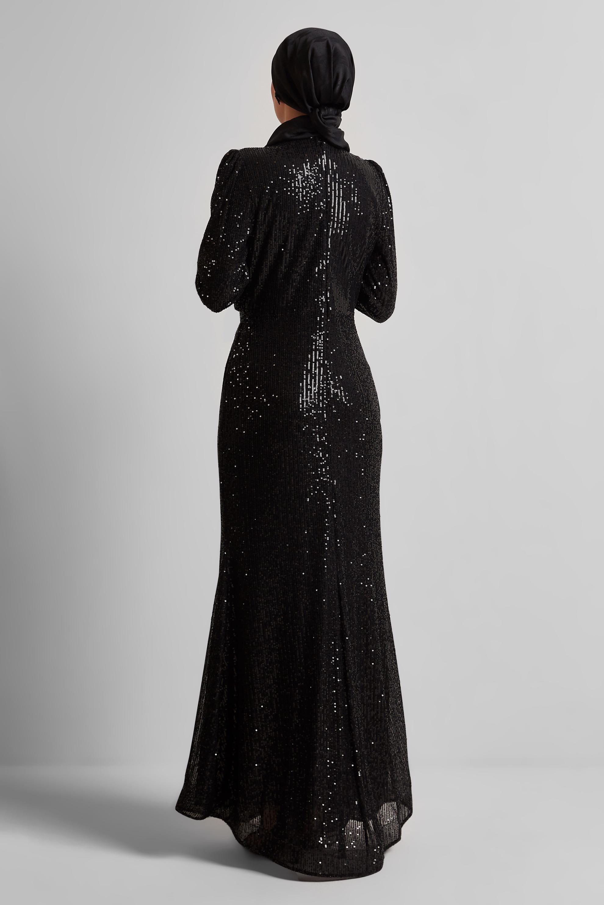 Tesettür giyim SİYAH PUL PAYETLİ ABİYE ELBİSE 50438