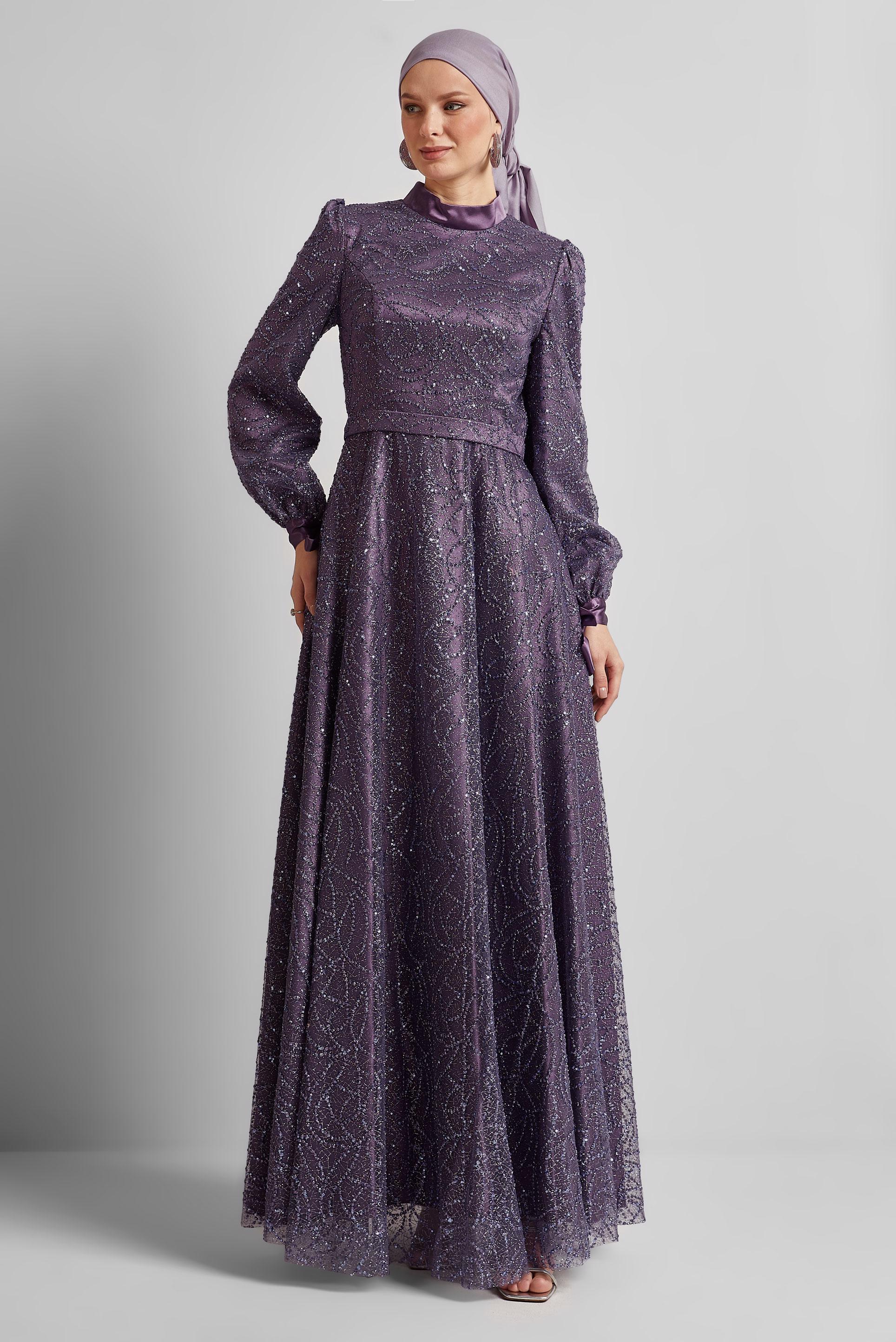 Hijab clothing PURPLE GLITTER EVENING DRESS 50443