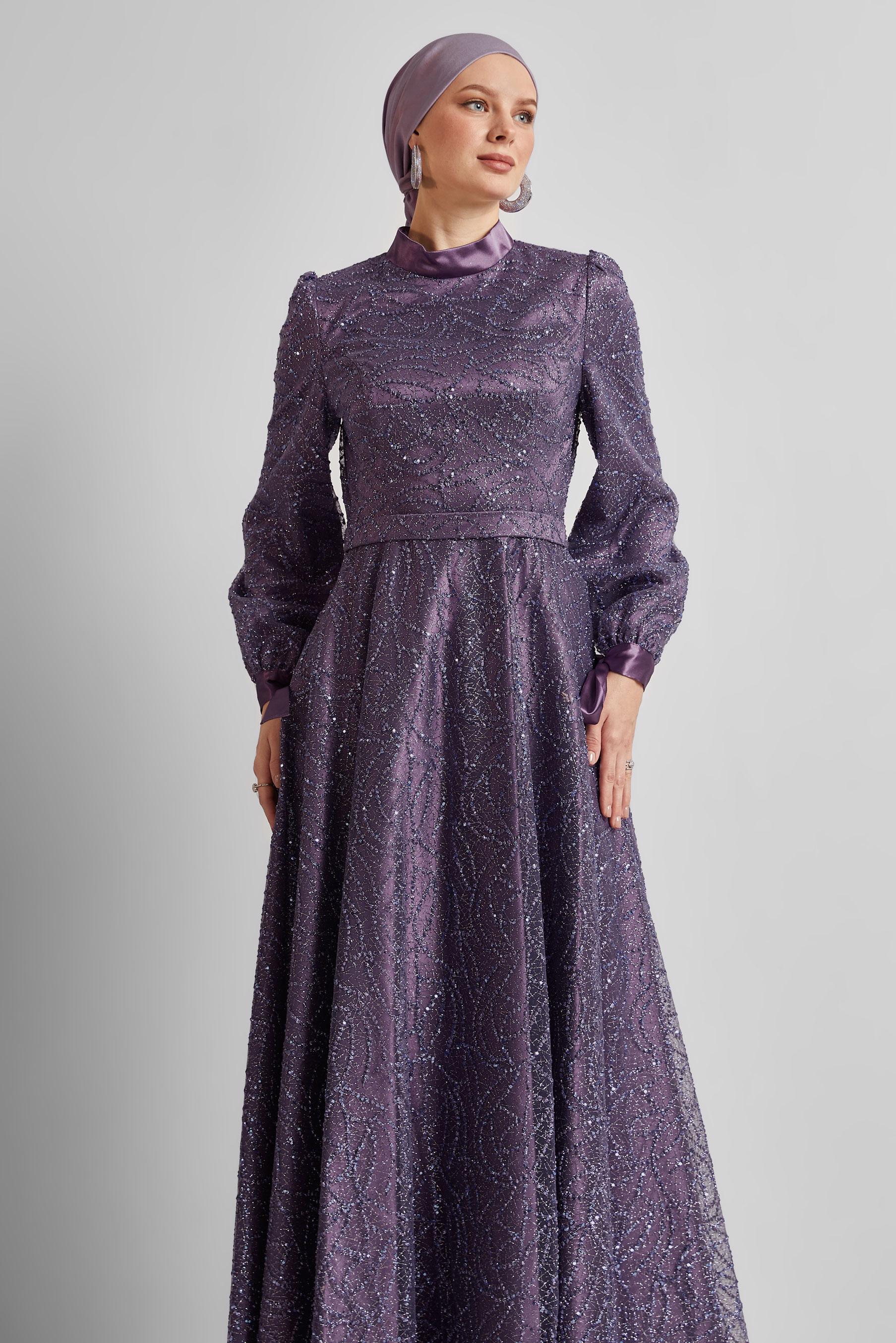 Hijab clothing PURPLE GLITTER EVENING DRESS 50443