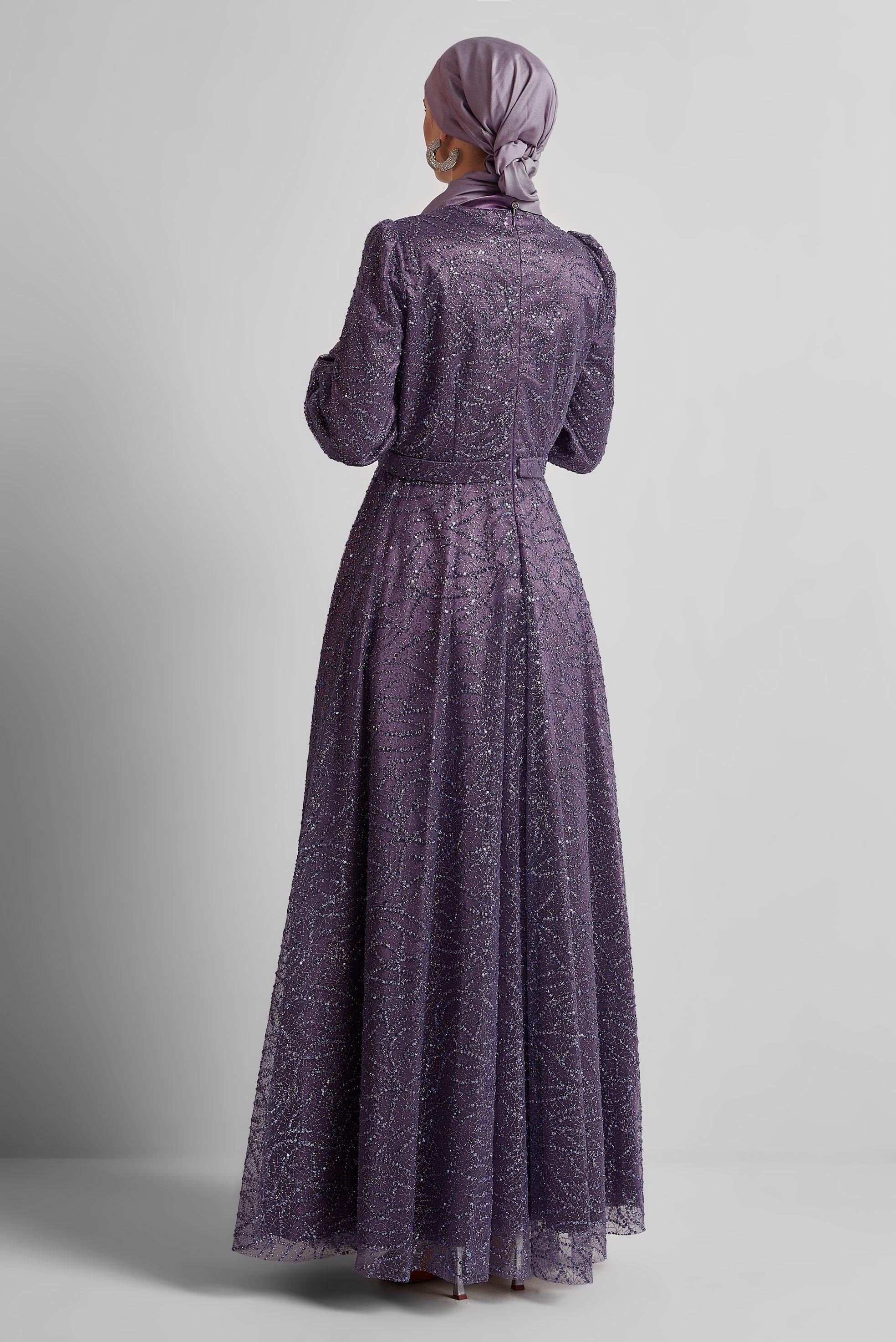 Hijab clothing PURPLE GLITTER EVENING DRESS 50443