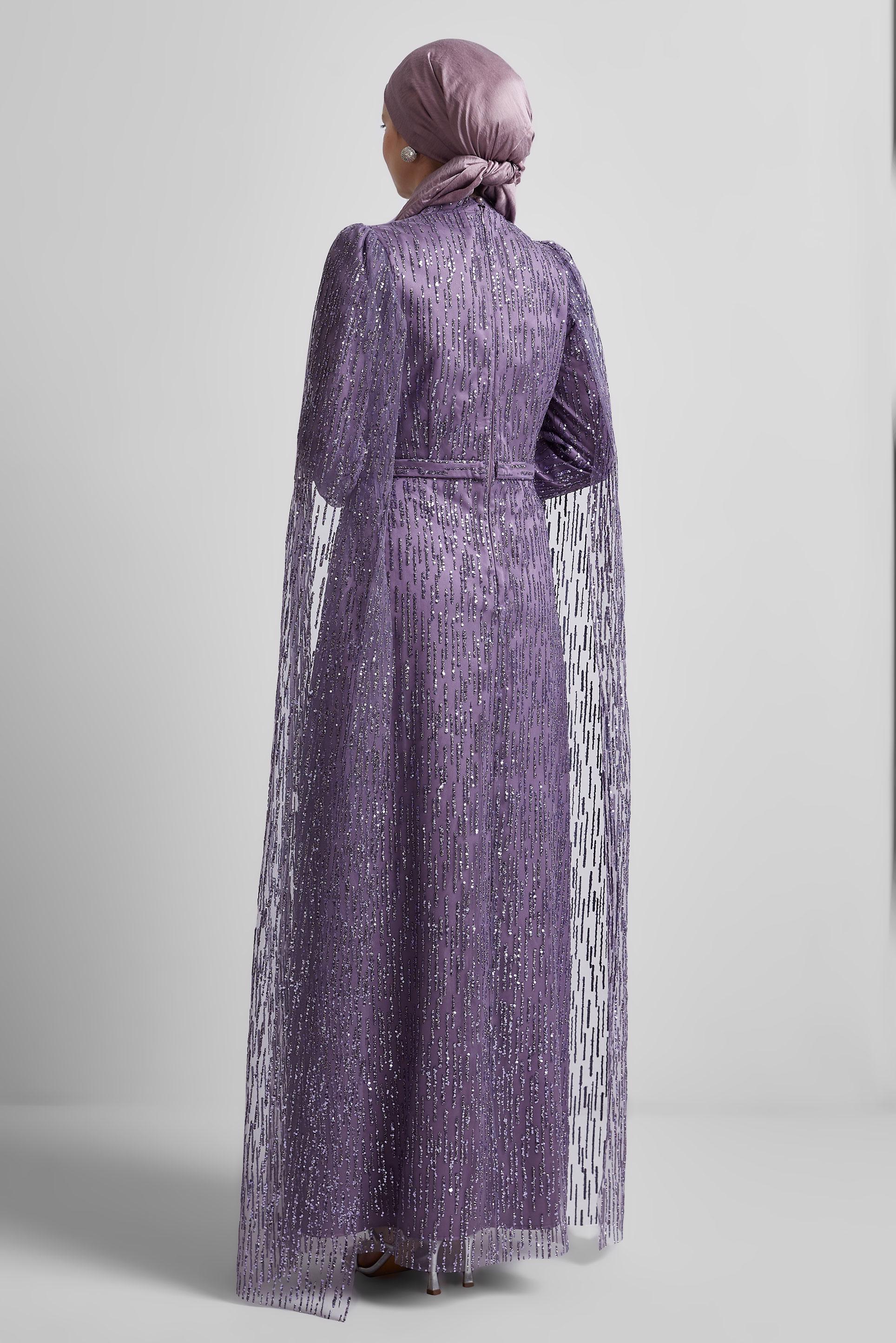 Tesettür giyim MOR PUL PAYETLİ ABİYE ELBİSE 50446