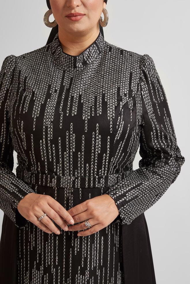 Vêtements hijab NOIR ROBE DE SOIRÉE PAILLETTE 50448 - ALVİNA