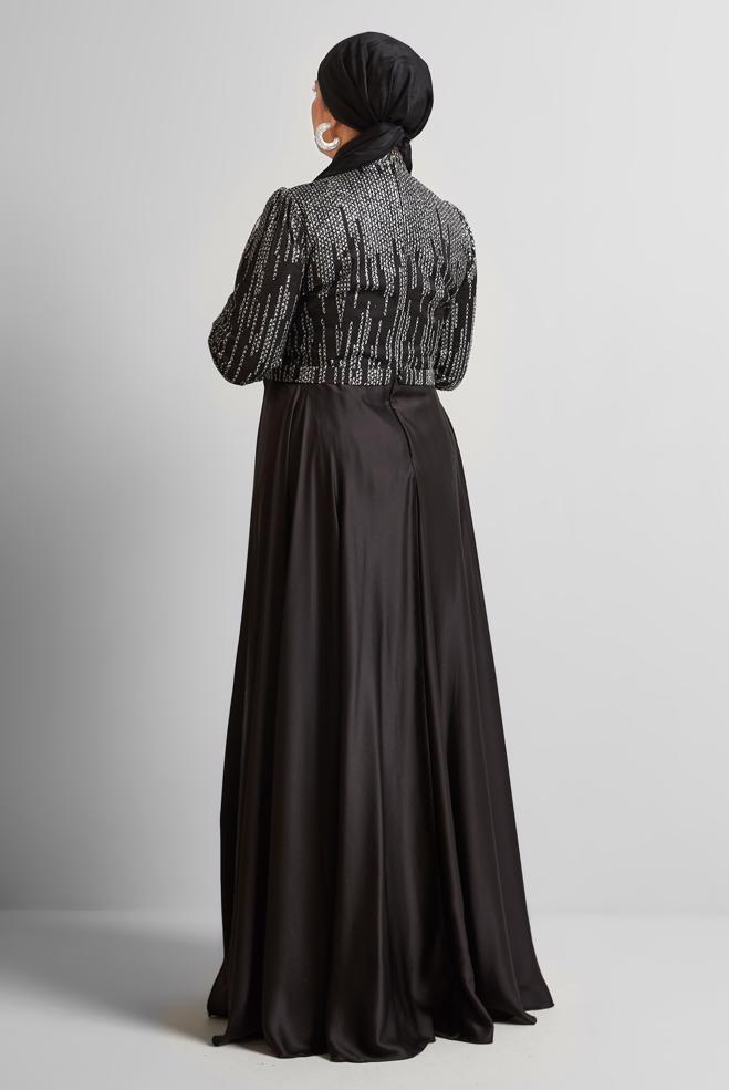 Vêtements hijab NOIR ROBE DE SOIRÉE PAILLETTE 50448 - ALVİNA
