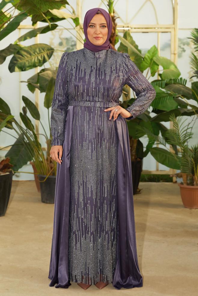 Vêtements hijab POURPRE ROBE DE SOIRÉE PAILLETTE 50448 - ALVİNA