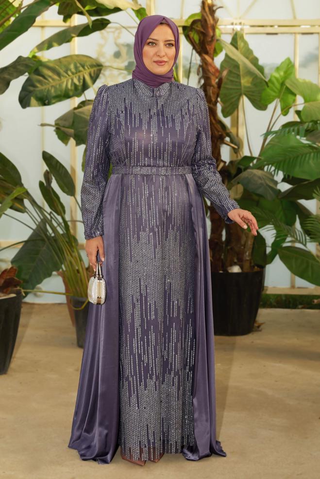 Vêtements hijab POURPRE ROBE DE SOIRÉE PAILLETTE 50448 - ALVİNA