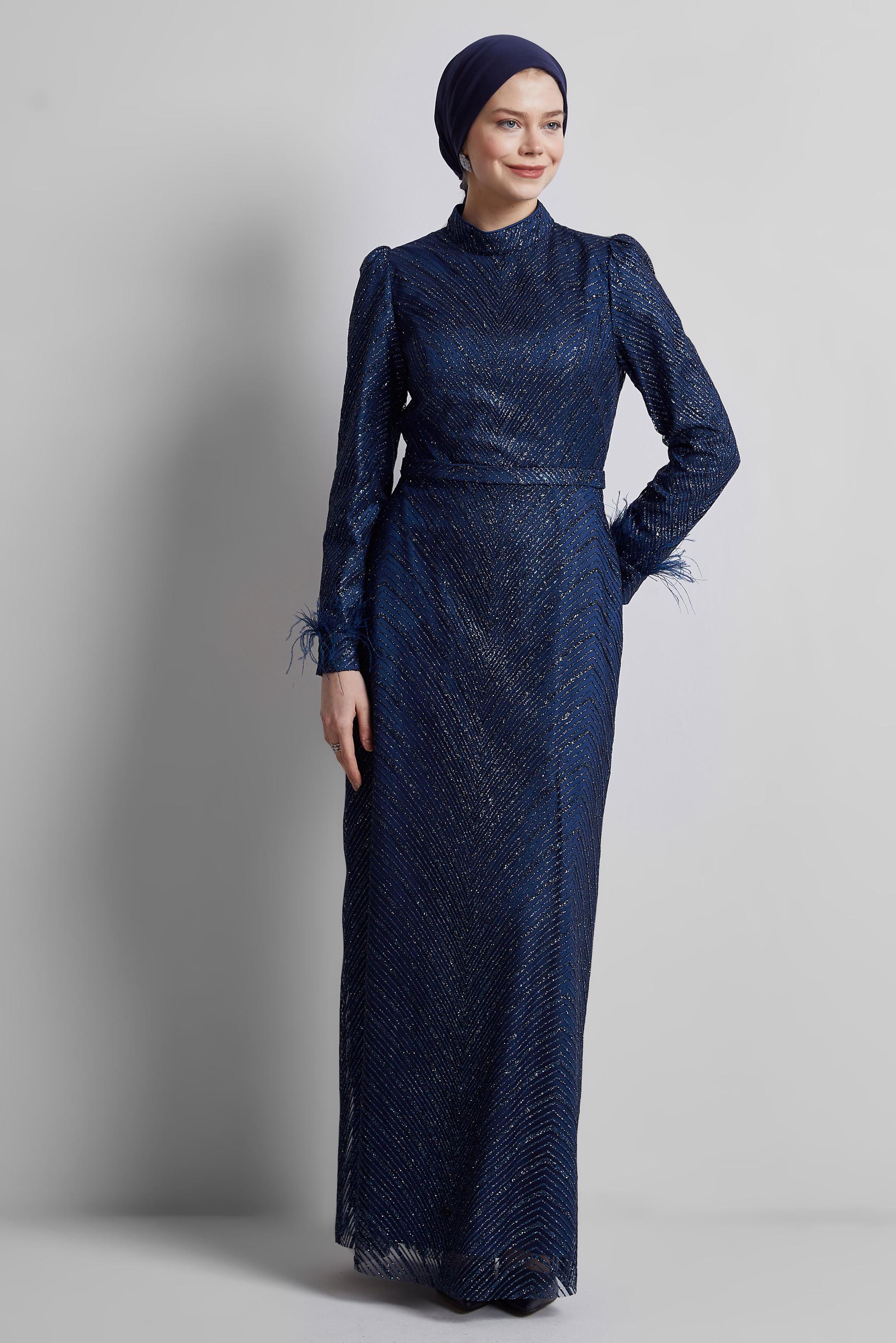 Hijab clothing NAVY BLUE GLITTERY EVENING DRESS 50449