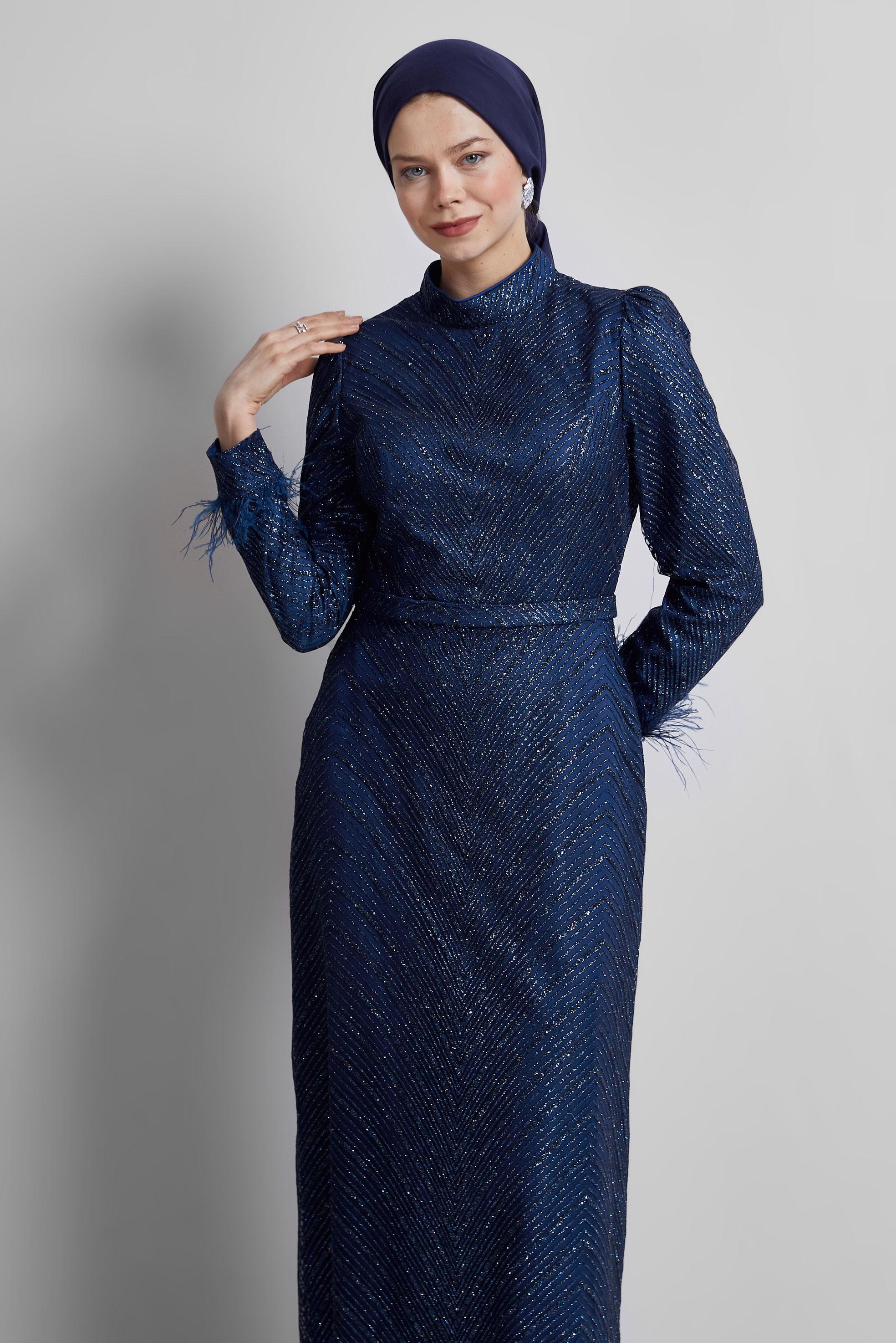 Hijab clothing NAVY BLUE GLITTERY EVENING DRESS 50449
