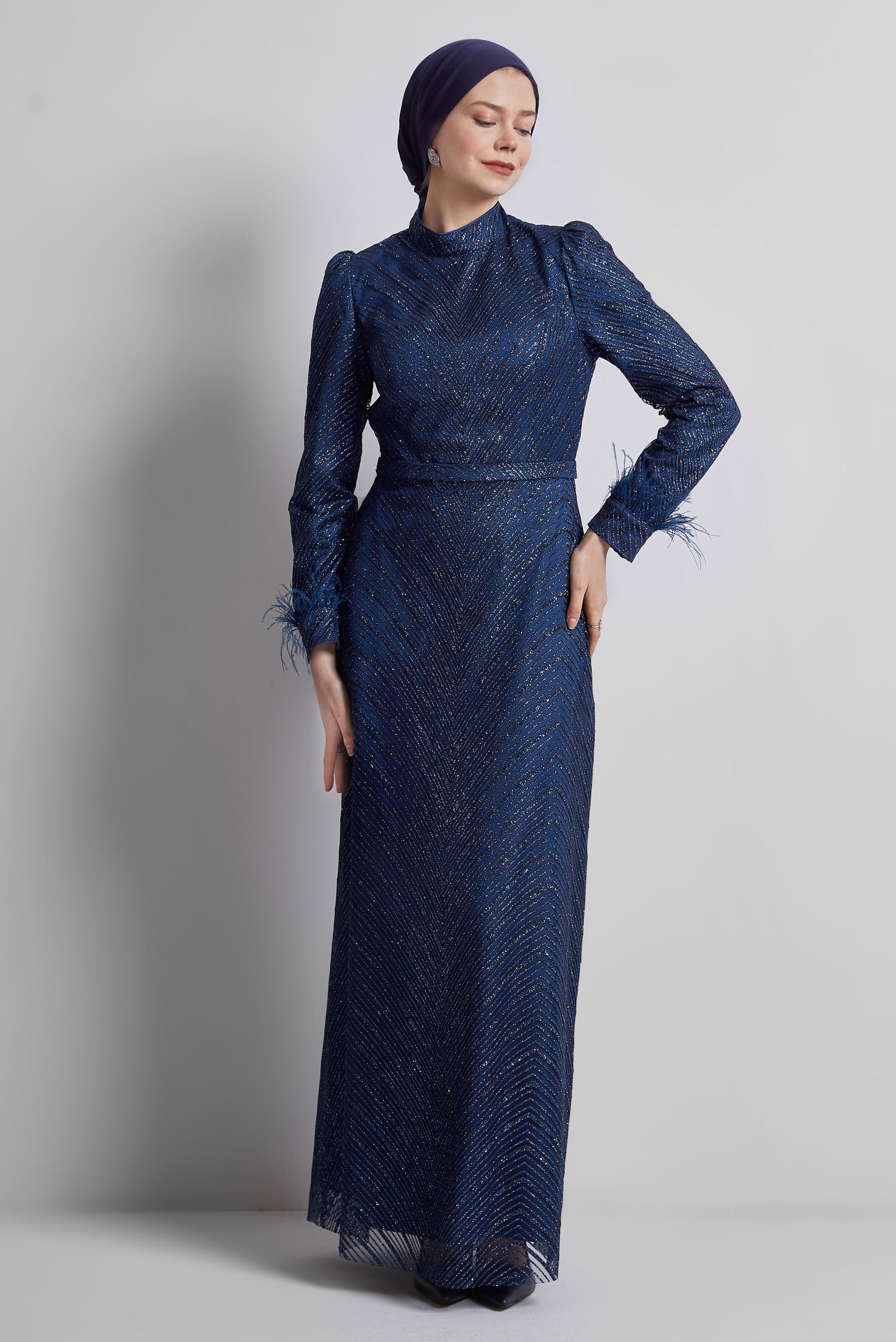 Hijab clothing NAVY BLUE GLITTERY EVENING DRESS 50449