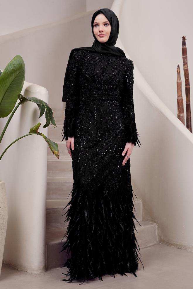 Vêtements hijab NOIR ROBE DE SOIRÉE À PAILLETTES 50501 - ALVİNA