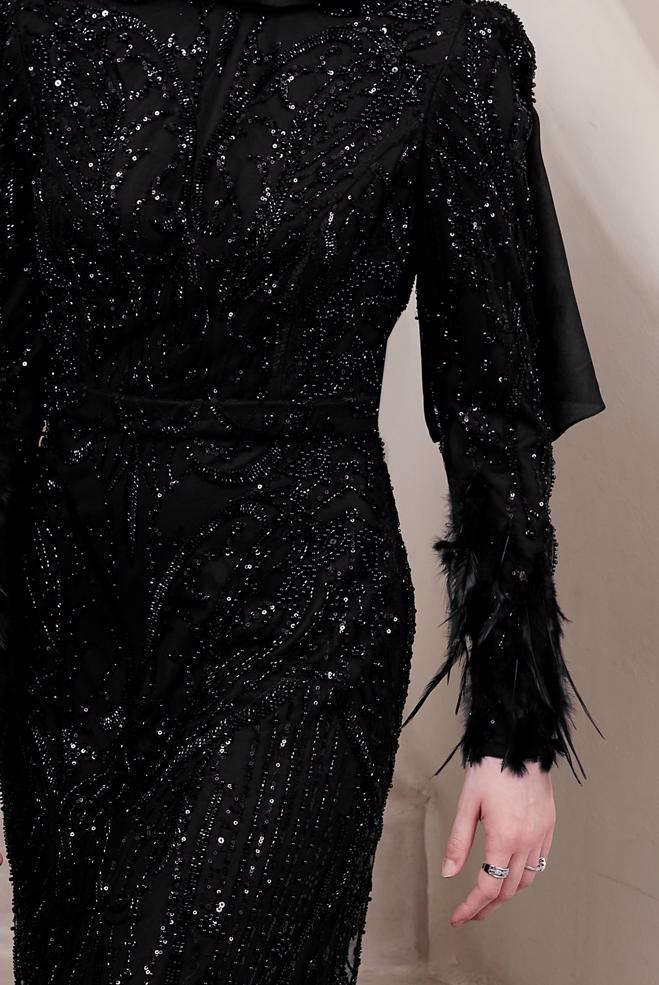 Vêtements hijab NOIR ROBE DE SOIRÉE À PAILLETTES 50501 - ALVİNA