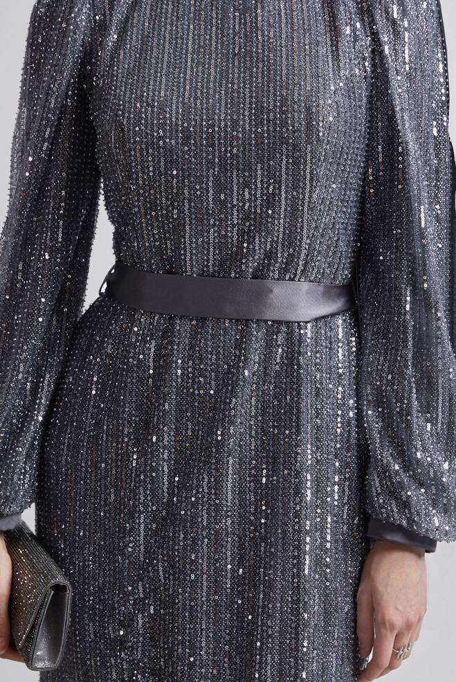 Vêtements hijab GRIS ROBE DE SOIRÉE À PAILLETTES 50502 - ALVİNA