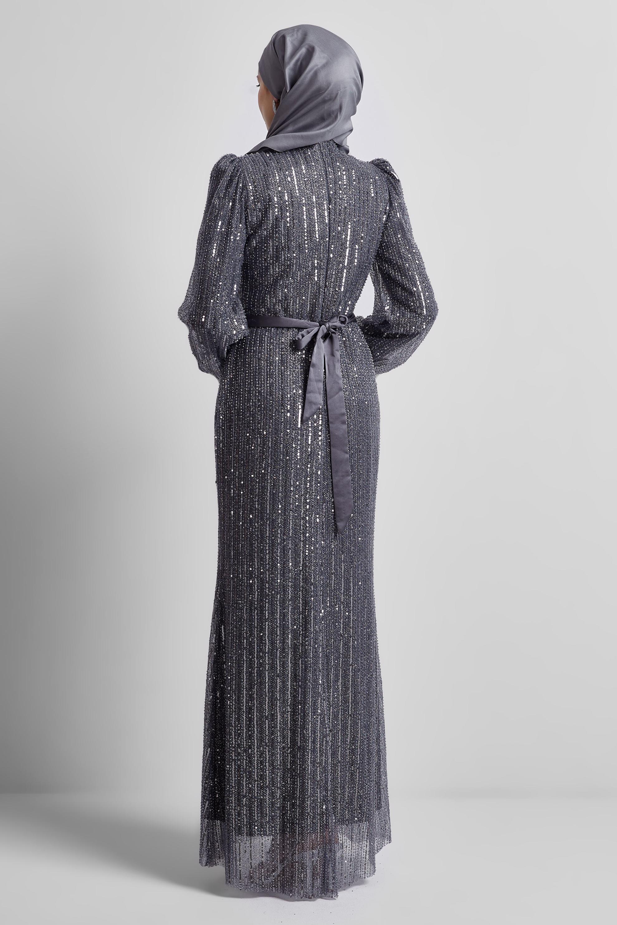 Vêtements hijab GRIS ROBE DE SOIRÉE À PAILLETTES 50502